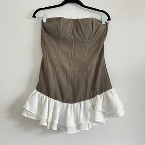 Innovare Denim Dress Olive Green Abilene Ruffle Strapless Corset Mini Coquette